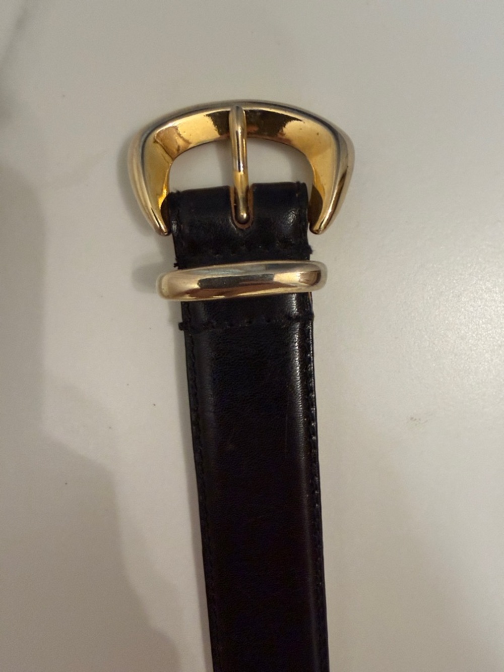 Talbots Black Leather Belt with Gold-Tone Buckle